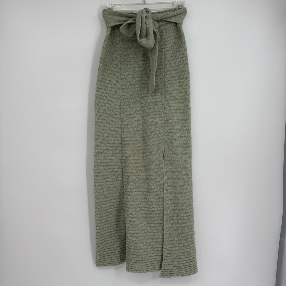 Free People Claudia Green Knit Belted Blanket Skirt Size XS Slit Rib-Knit Maxi - Picture 11 of 11